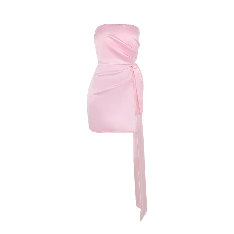 Celebrity temperament sexy slim satin streamer tube top dress women - kavyachic