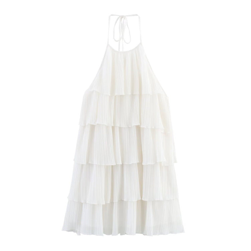 Sweet layered holiday style short dress with stand collar - kavyachic