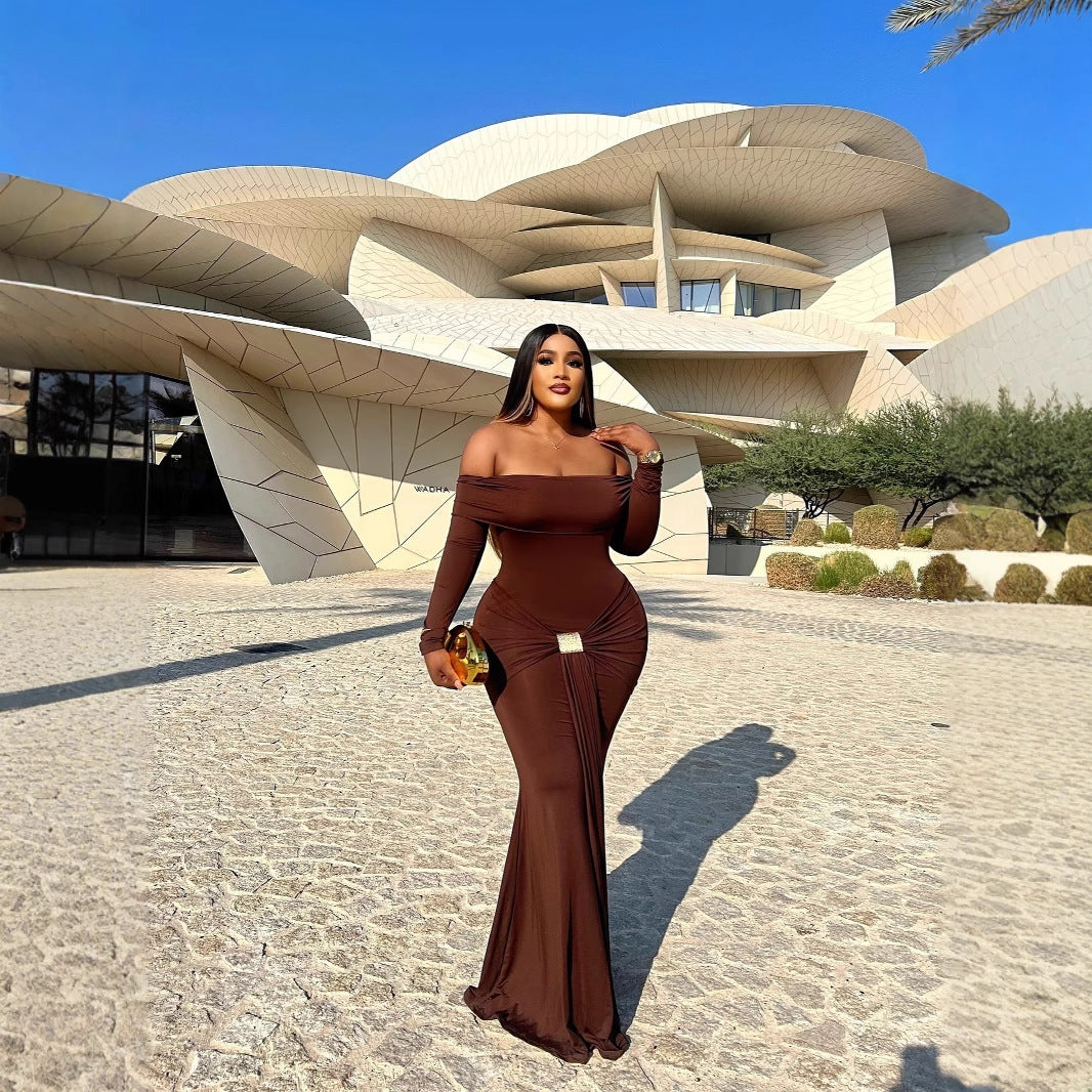 One-shoulder dress, sexy hip skirt, European and American elegant dress - kavyachic