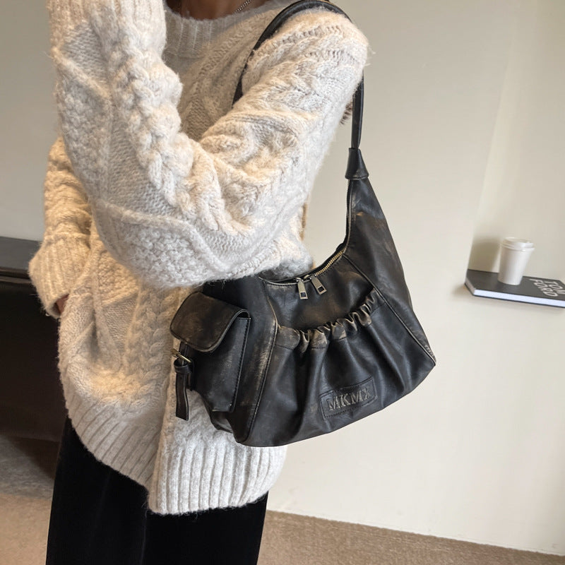 Maillard retro underarm bag women's medieval pleated baguette bag versatile large-capacity handbag - kavyachic