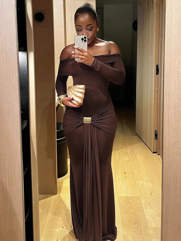One-shoulder dress, sexy hip skirt, European and American elegant dress - kavyachic