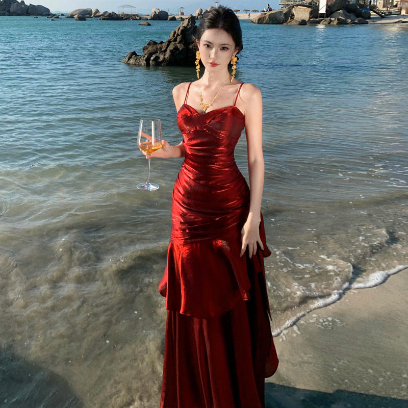 🔥 Glamorous Red Satin Evening Gown - kavyachic