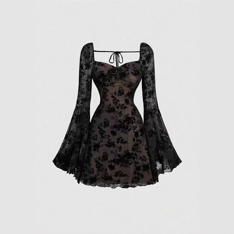 Elegant Gothic Lace Mini Dress – Mystery Meets Glamour - kavyachic