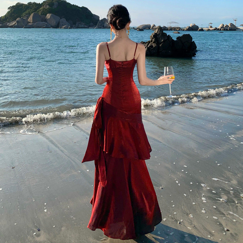 🔥 Glamorous Red Satin Evening Gown - kavyachic