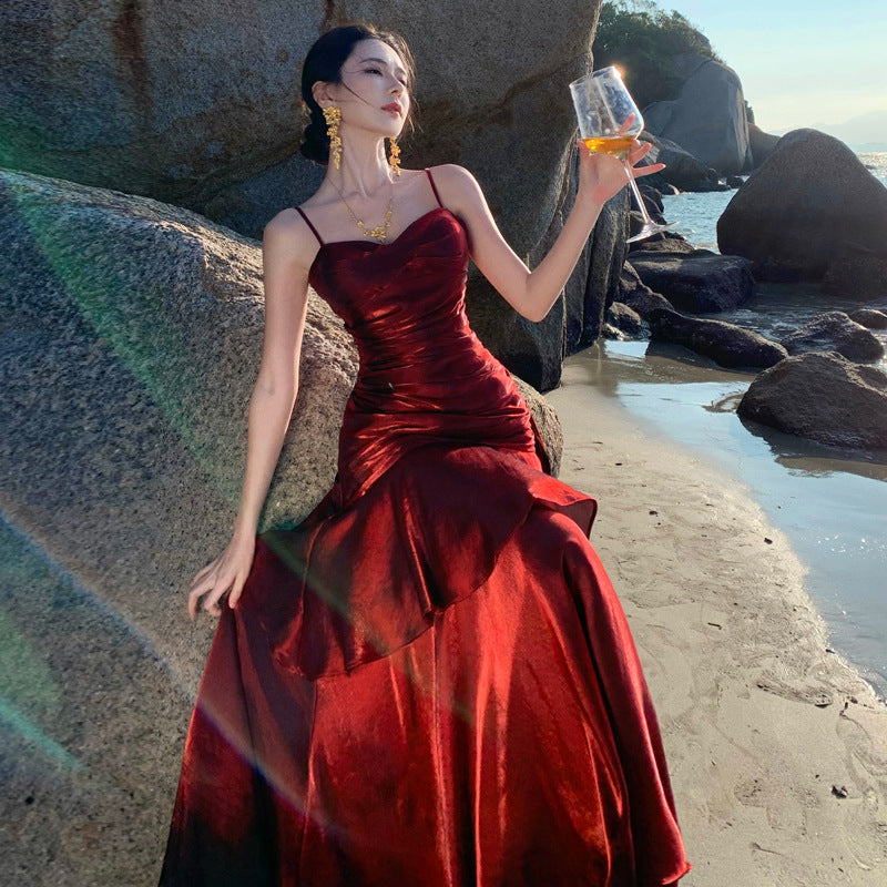 🔥 Glamorous Red Satin Evening Gown - kavyachic