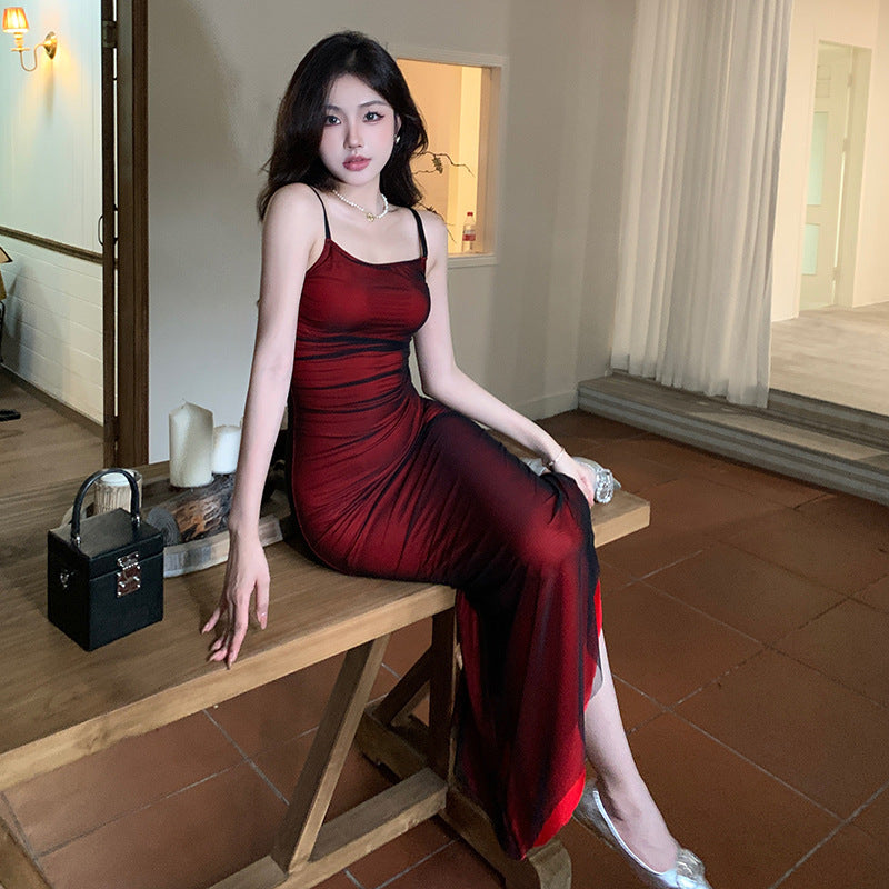 Elegant Wine Red Bodycon Evening Dress – Slim Fit Party Gown for Women - kavyachic
