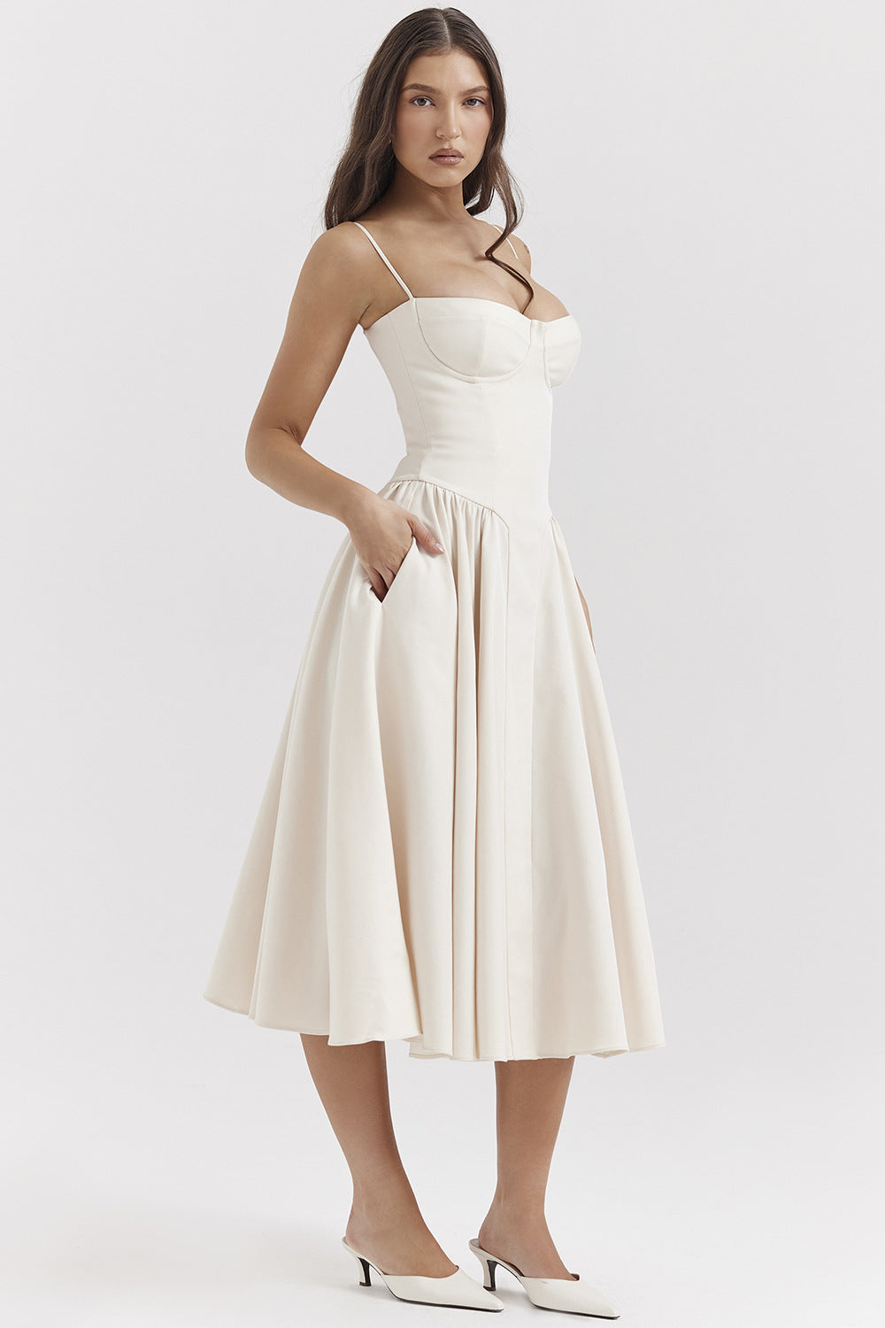 New French retro long dress court style dopamine wear suspender dress women - kavyachic