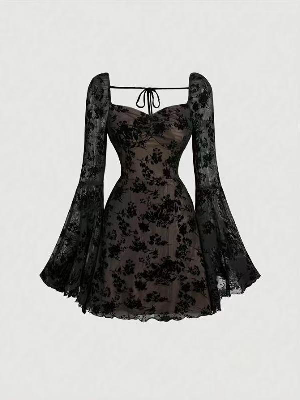 Elegant Gothic Lace Mini Dress – Mystery Meets Glamour - kavyachic