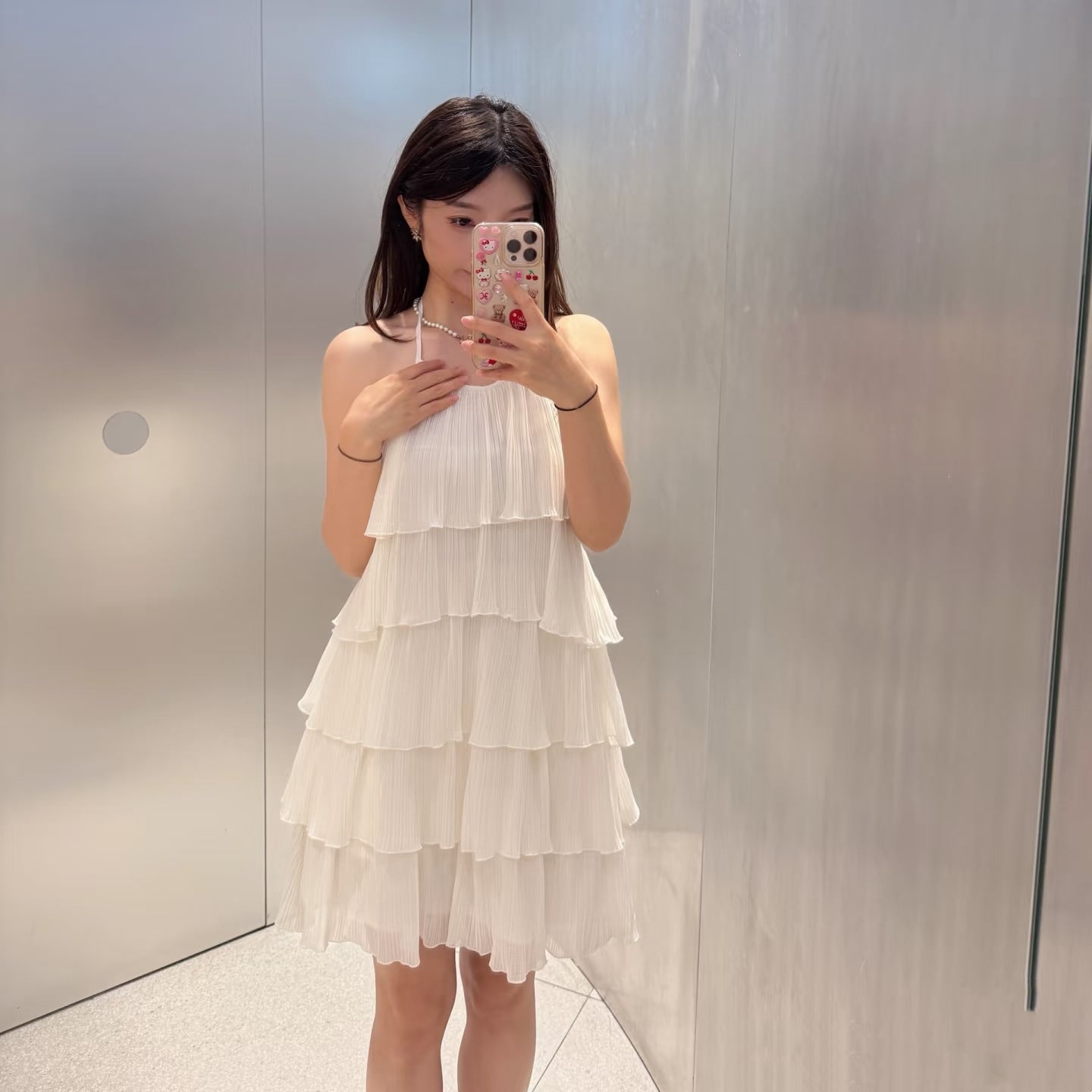 Sweet layered holiday style short dress with stand collar - kavyachic