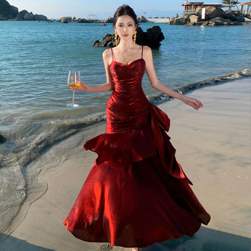 🔥 Glamorous Red Satin Evening Gown - kavyachic