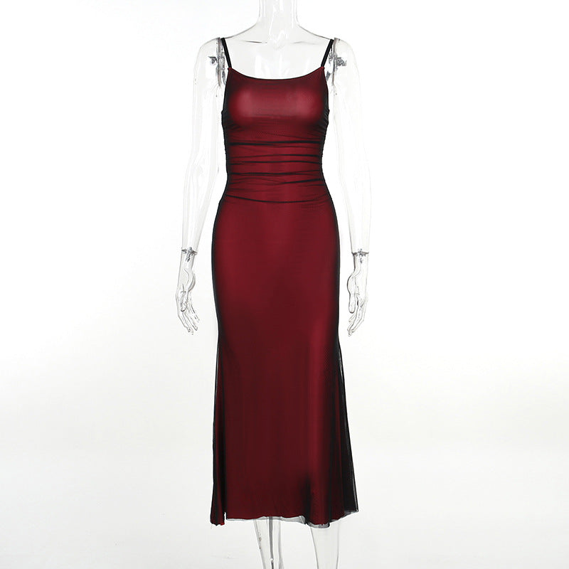 Elegant Wine Red Bodycon Evening Dress – Slim Fit Party Gown for Women - kavyachic