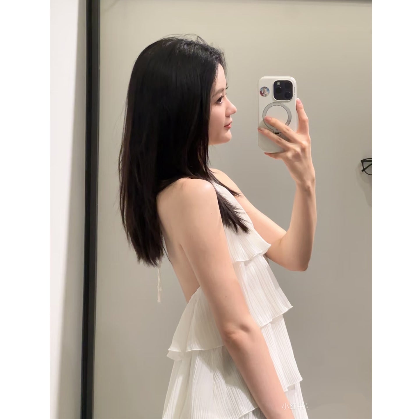 Sweet layered holiday style short dress with stand collar - kavyachic