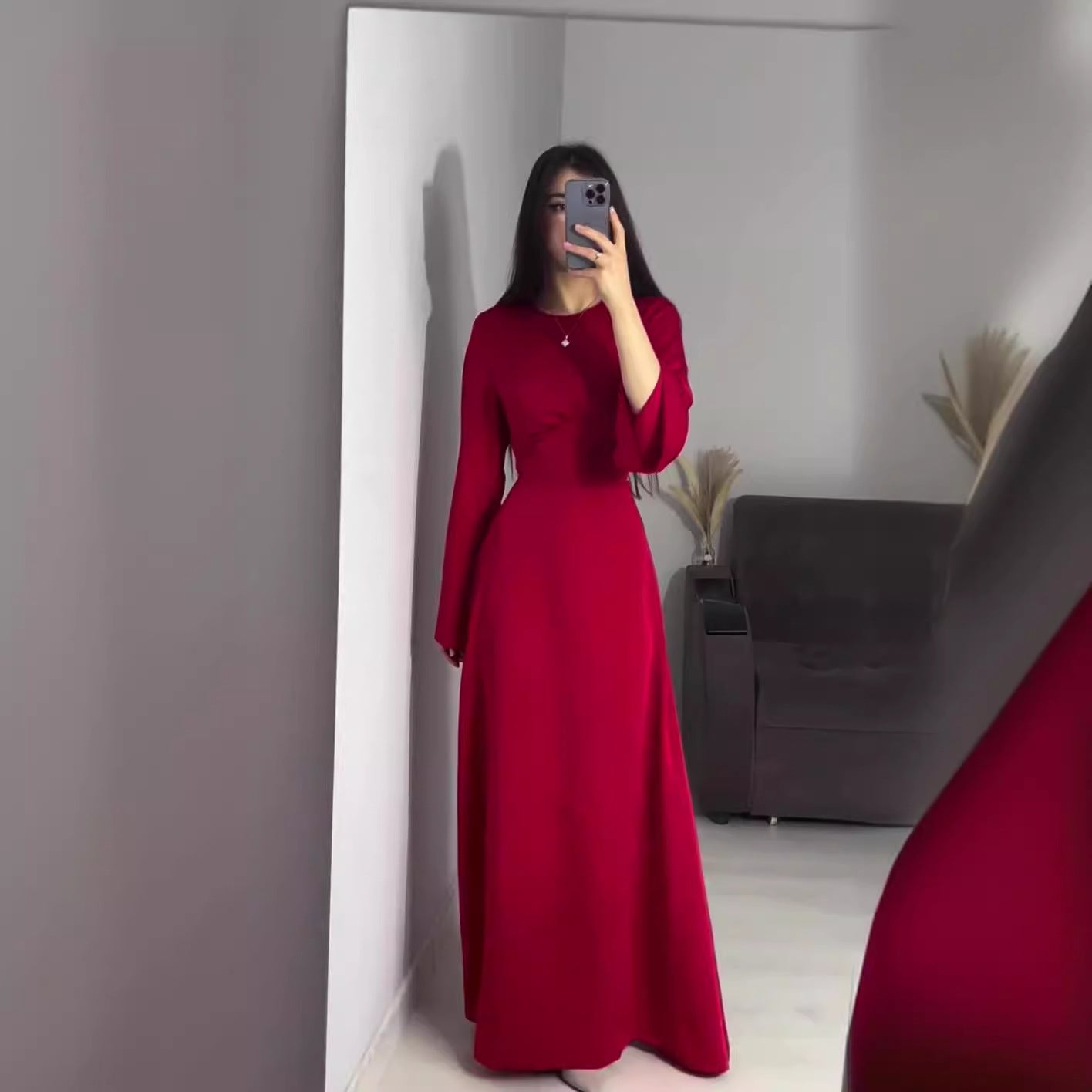 ✨ Elegant Burgundy Floral Maxi Dress with Slit - kavyachic
