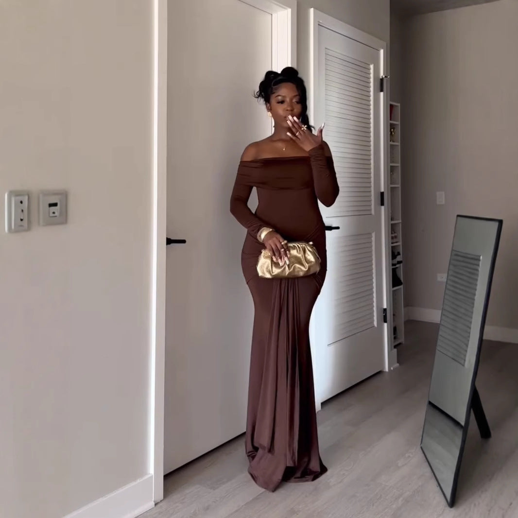 One-shoulder dress, sexy hip skirt, European and American elegant dress - kavyachic