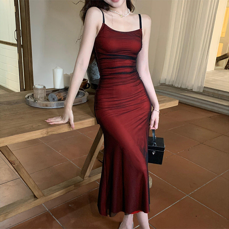 Elegant Wine Red Bodycon Evening Dress – Slim Fit Party Gown for Women - kavyachic