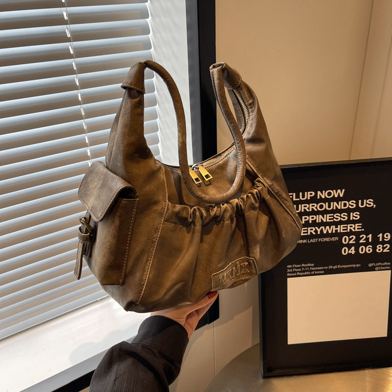 Maillard retro underarm bag women's medieval pleated baguette bag versatile large-capacity handbag - kavyachic