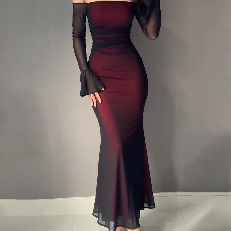 👑 Royal Elegance – Off-Shoulder Wine Maxi Dress 👑 - kavyachic