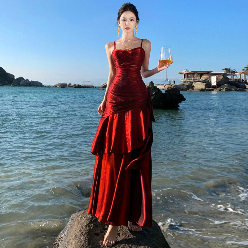 🔥 Glamorous Red Satin Evening Gown - kavyachic