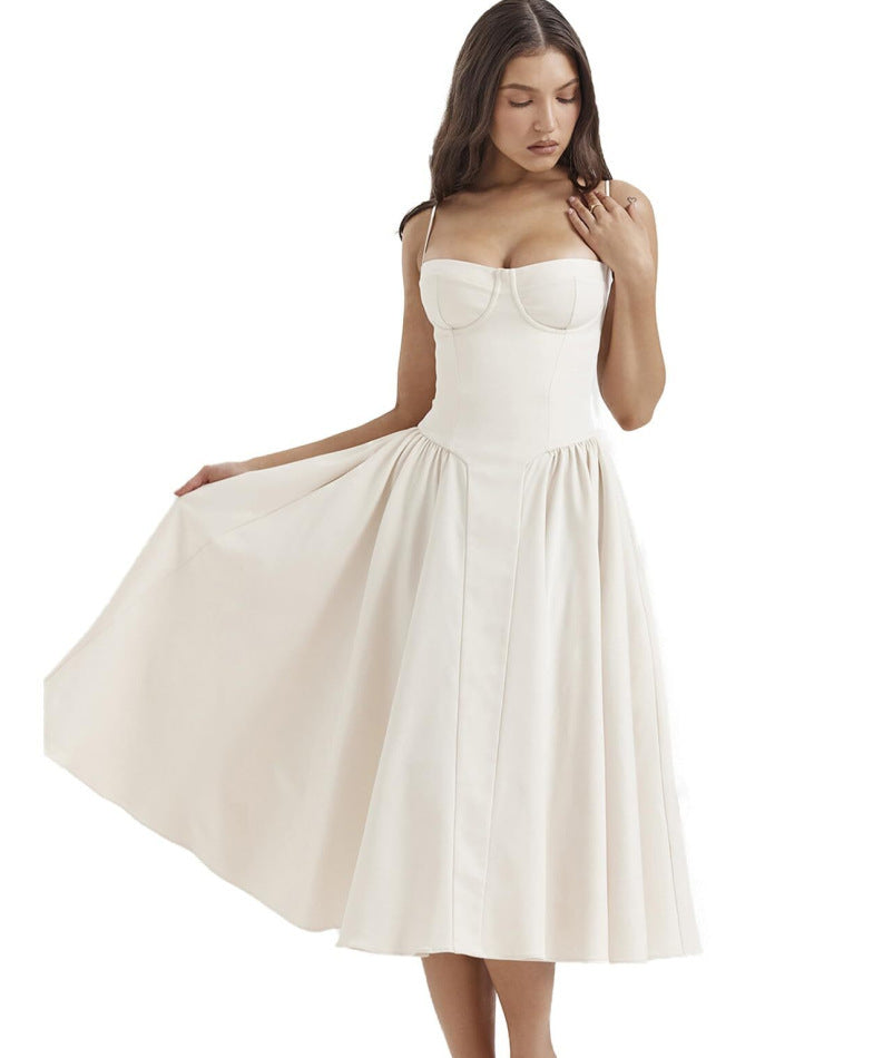 New French retro long dress court style dopamine wear suspender dress women - kavyachic