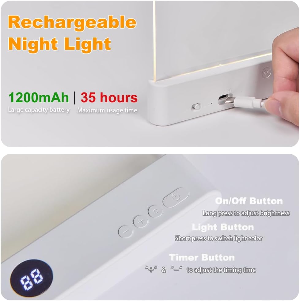 Book Light, Rechargeable Clear LED Flat Reading Light with 3 Colors & Timer, Dimmable Panel Plate Lamp Book Full Page Light for Reading in Bed at Night, Funny Gifts for Readers Kids Women Men (White) - kavyachic