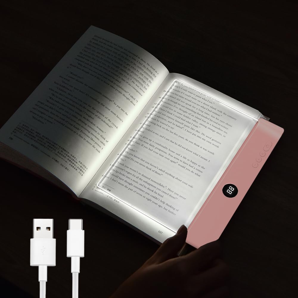 Book Light, Rechargeable Clear LED Flat Reading Light with 3 Colors & Timer, Dimmable Panel Plate Lamp Book Full Page Light for Reading in Bed at Night, Funny Gifts for Readers Kids Women Men (White) - kavyachic