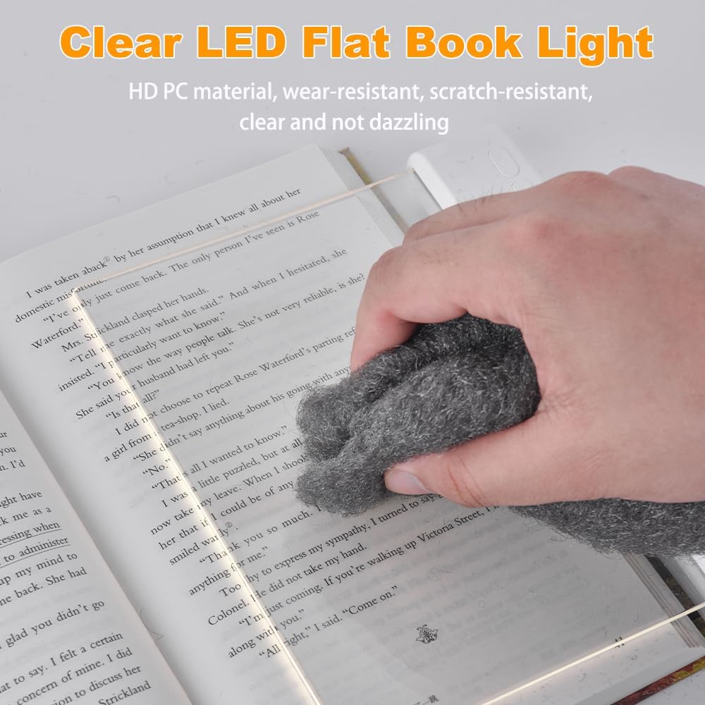 Book Light, Rechargeable Clear LED Flat Reading Light with 3 Colors & Timer, Dimmable Panel Plate Lamp Book Full Page Light for Reading in Bed at Night, Funny Gifts for Readers Kids Women Men (White) - kavyachic