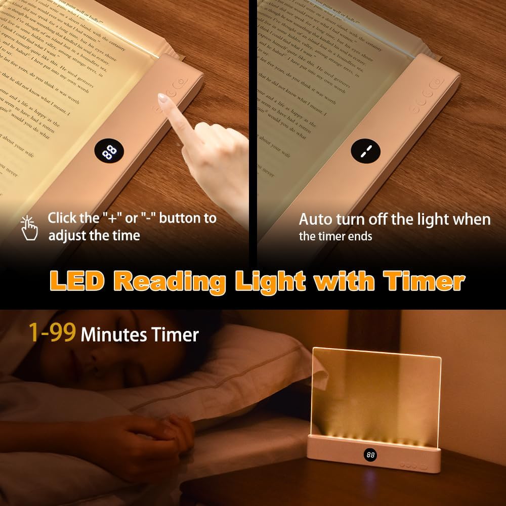 Book Light, Rechargeable Clear LED Flat Reading Light with 3 Colors & Timer, Dimmable Panel Plate Lamp Book Full Page Light for Reading in Bed at Night, Funny Gifts for Readers Kids Women Men (White) - kavyachic