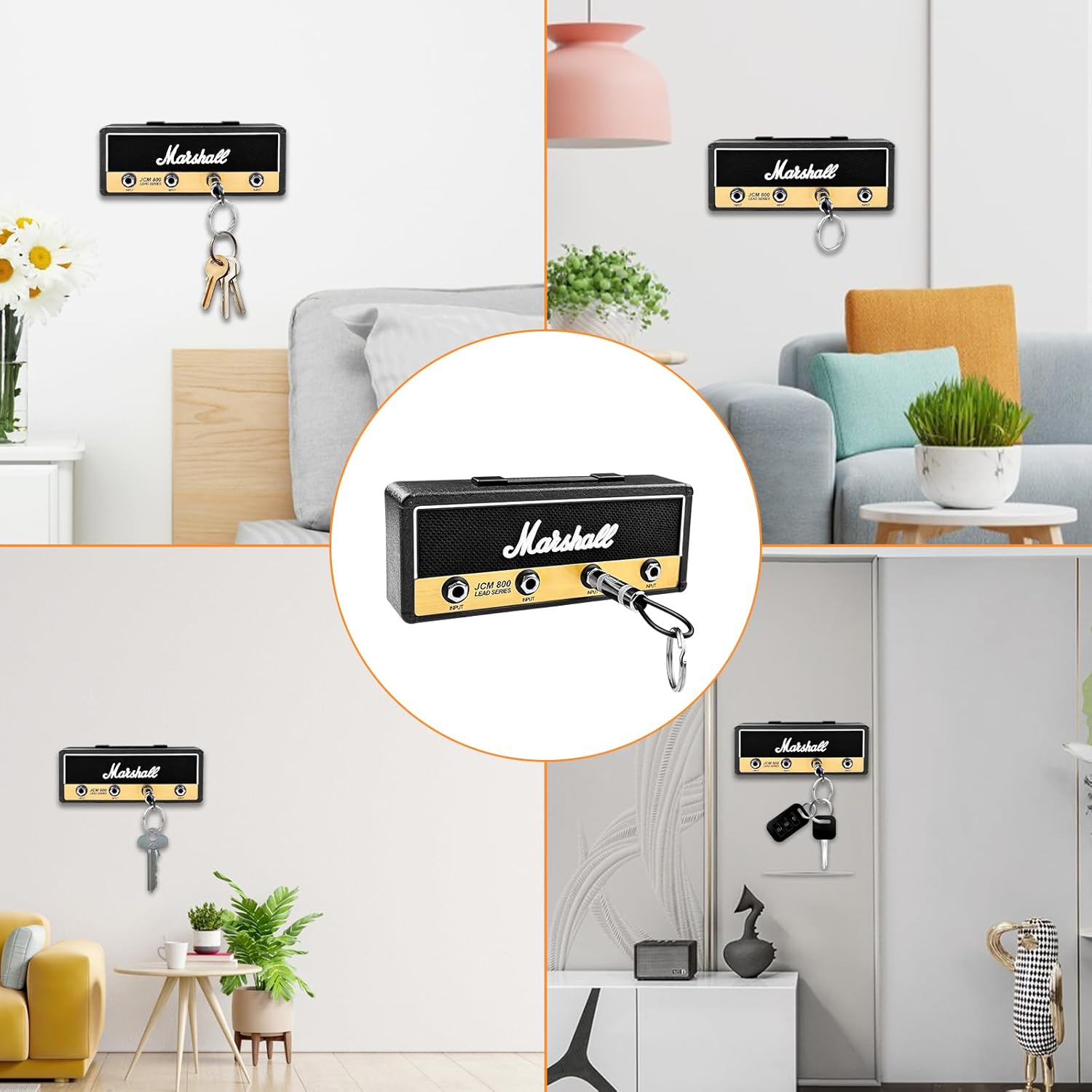 WinGluge Wall key ring, wall key ring, key chain, vintage furniture items, black key ring for home, key hooks with 4 guitar plugs for entrance areas and behind doors - kavyachic