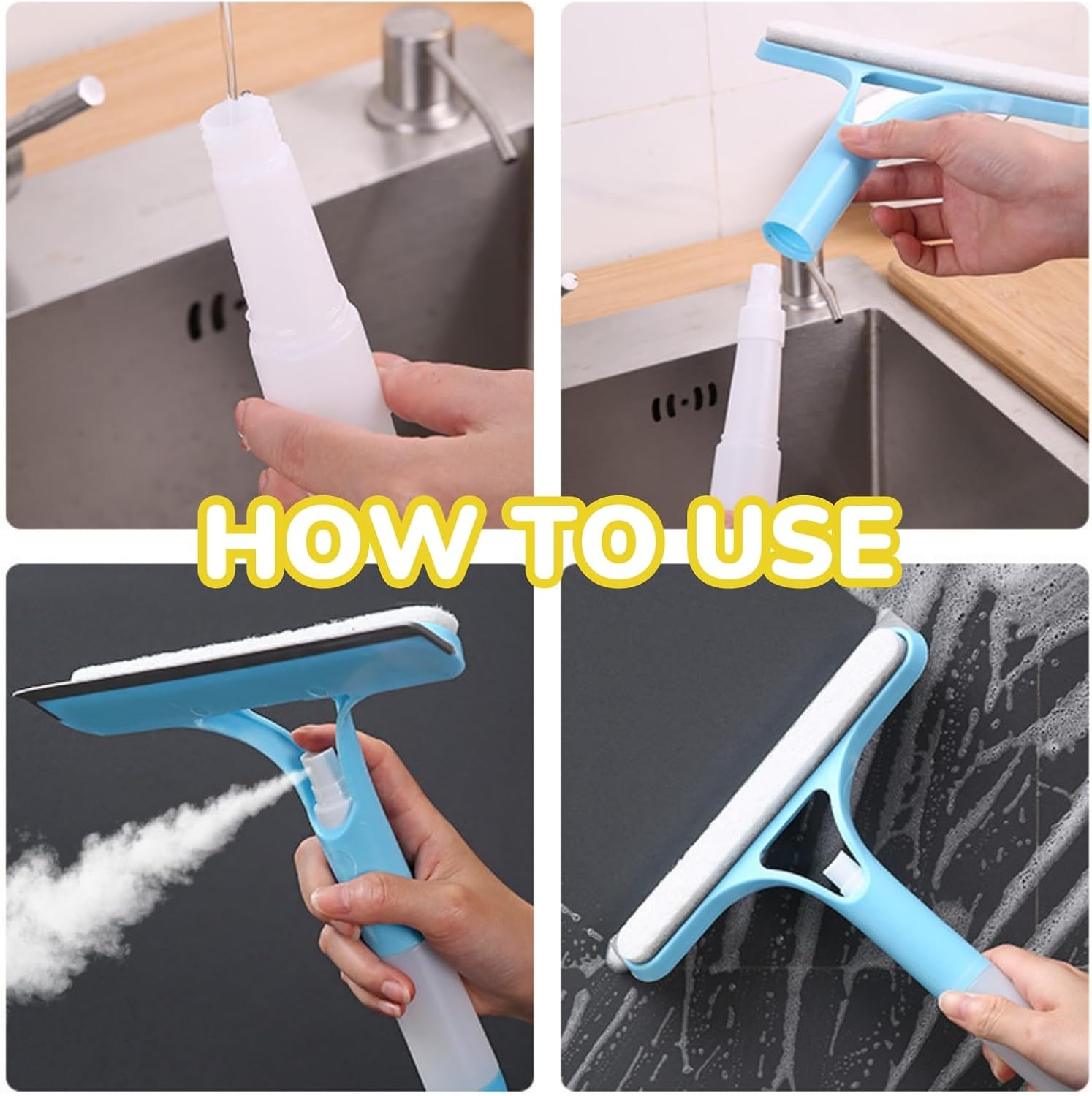 3 in 1 Window Cleaning Scraper, Mirror Squeegee with Sprayer - kavyachic