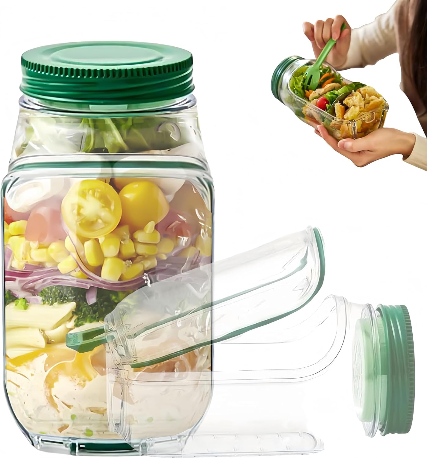 Salad Jar, Durable Salad Jar with Side Opening and Leakproof Seasoning Layer, Portable Salad Jar Container for Lunch, Meal Prep, Travel, Office, and Outdoor Use. - kavyachic