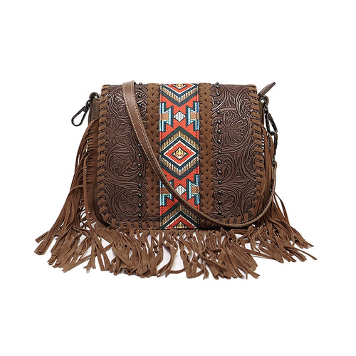 Bohemian ethnic style fringed bag messenger bag shoulder bag pu leather - kavyachic