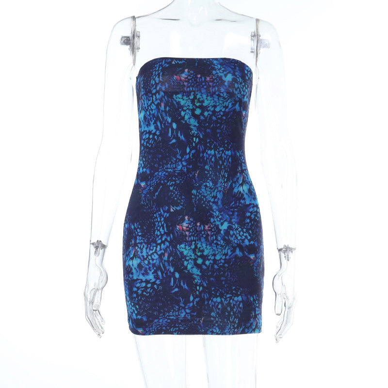 Summer new chest print mini halter sexy babes dress