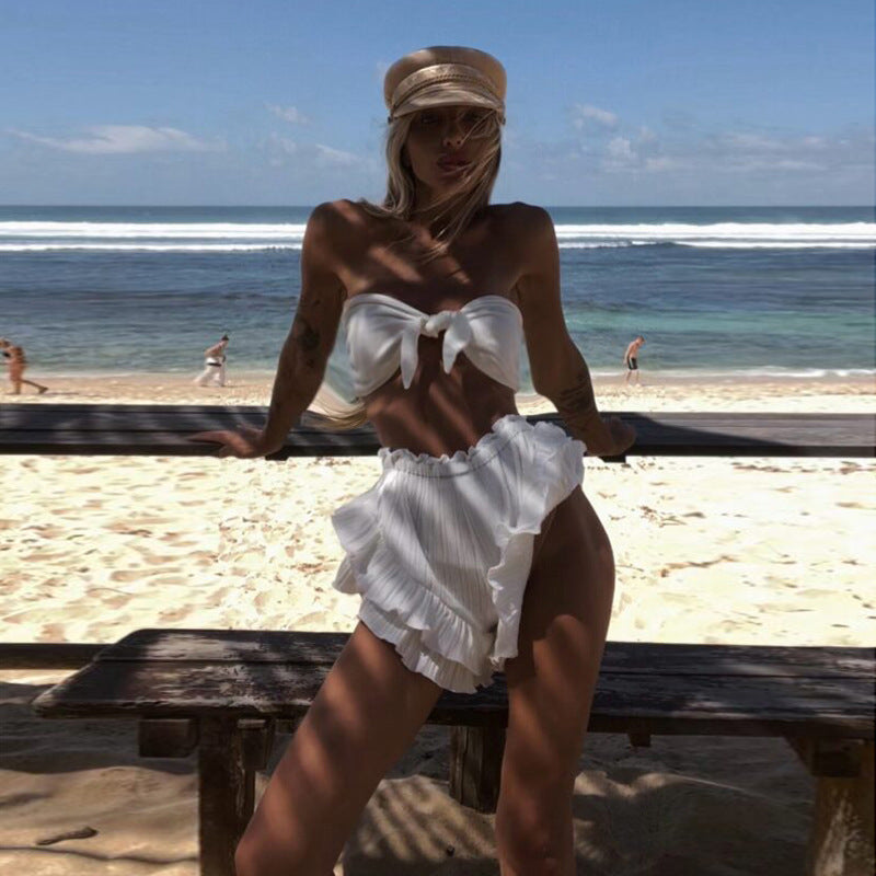 Kink strap top slim ruffle hem shorts suit women