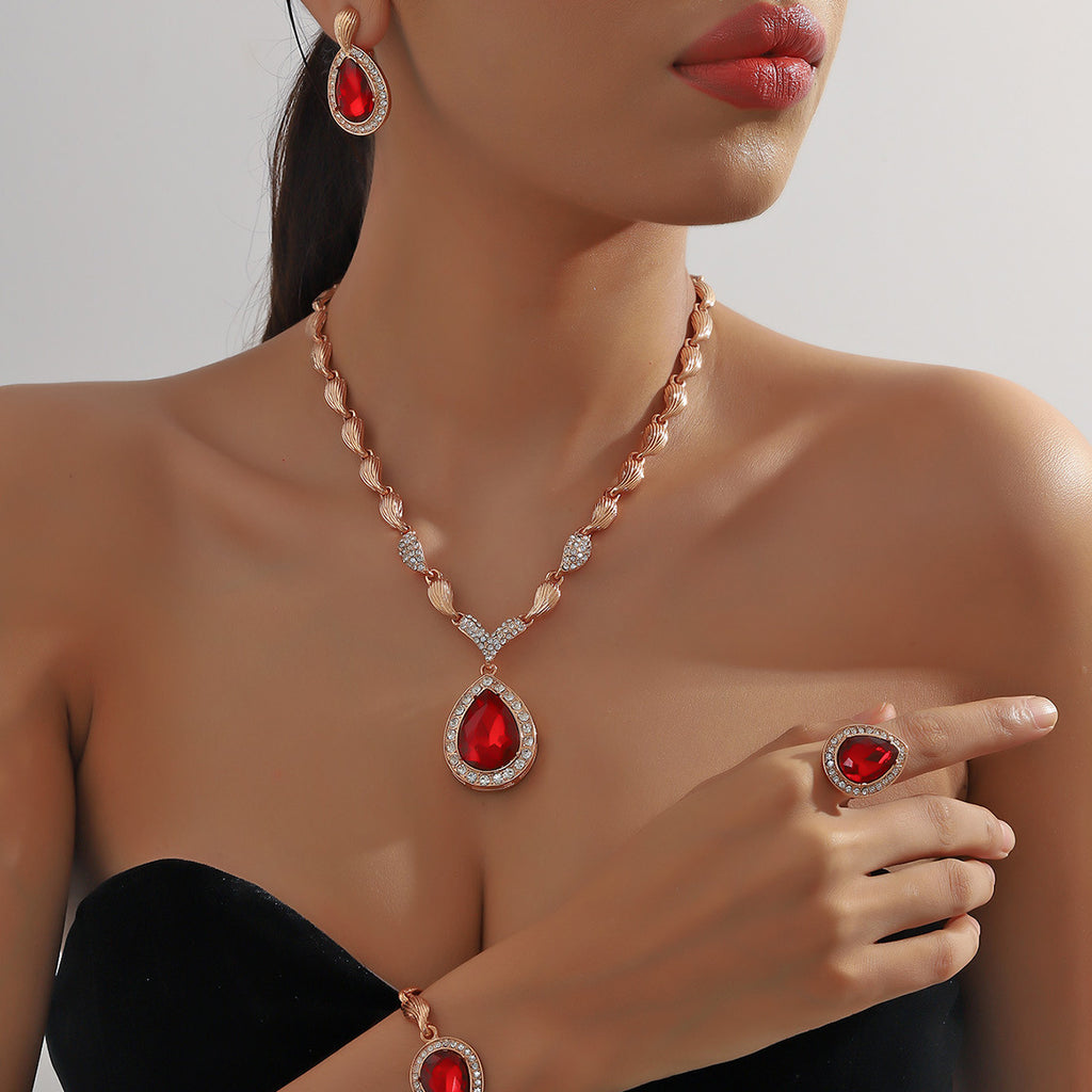 Vintage Fashion Jewelry Set Necklace Earrings Alloy Four-piece Set - kavyachic