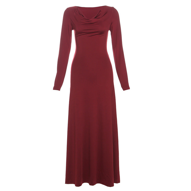 Cowl Neck Long - Sleeve Maxi Dress: Timeless Elegance
