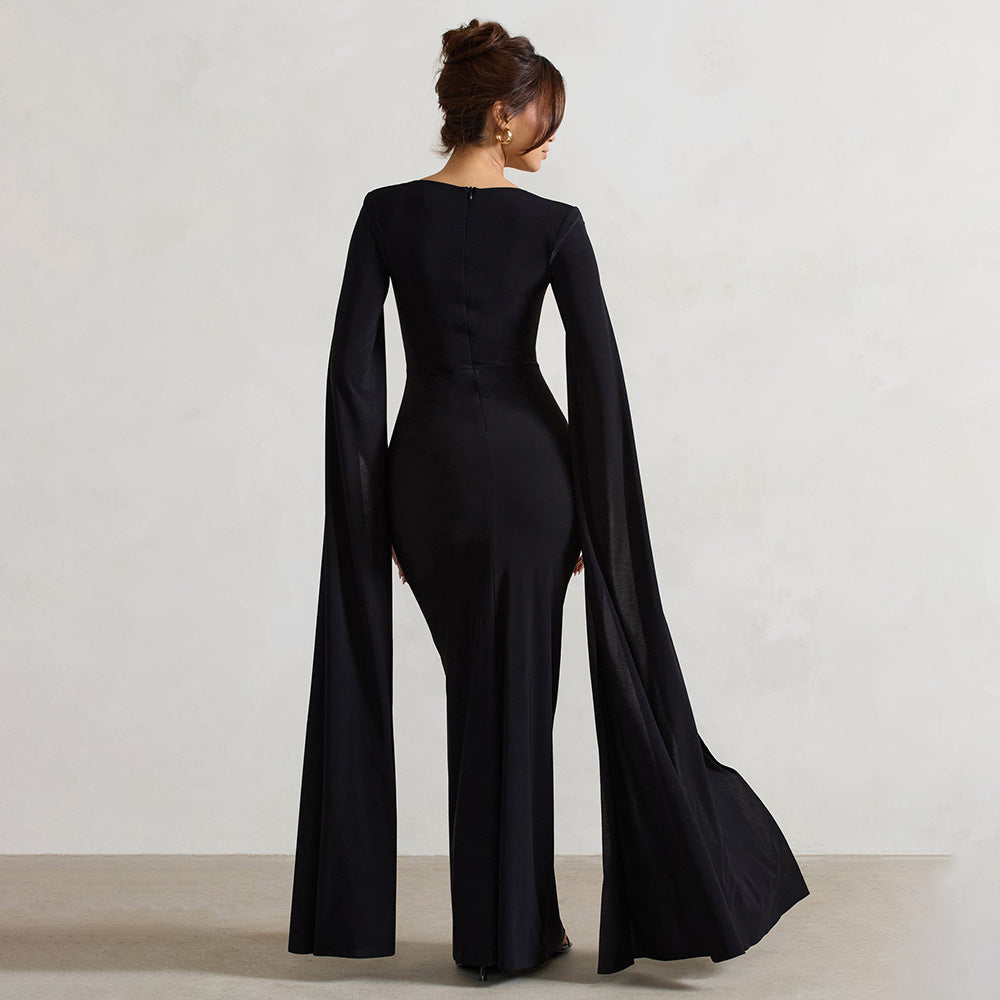 Cape - Sleeve Maxi Dress: Royal Elegance for Special Occasions