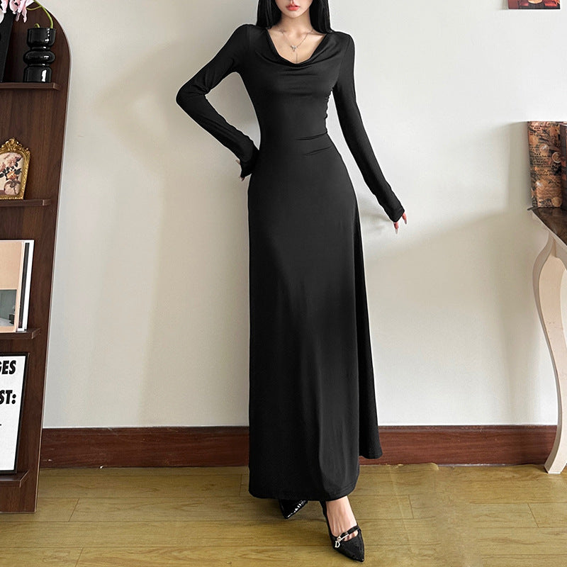 Cowl Neck Long - Sleeve Maxi Dress: Timeless Elegance