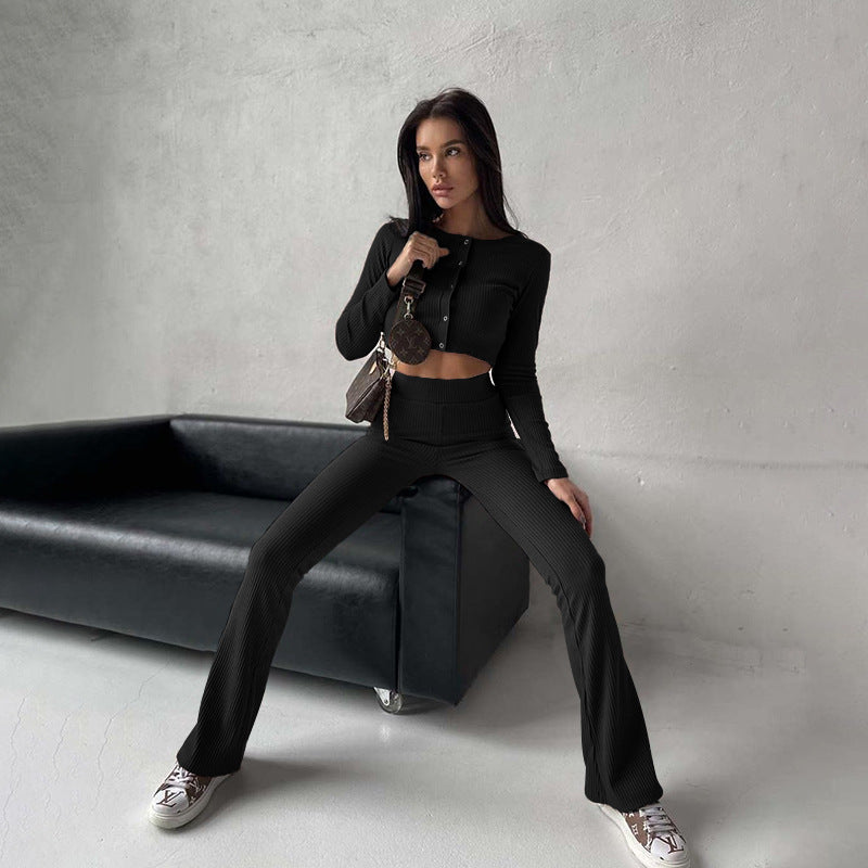 European and American style casual versatile square collar claw button flared pants suit women