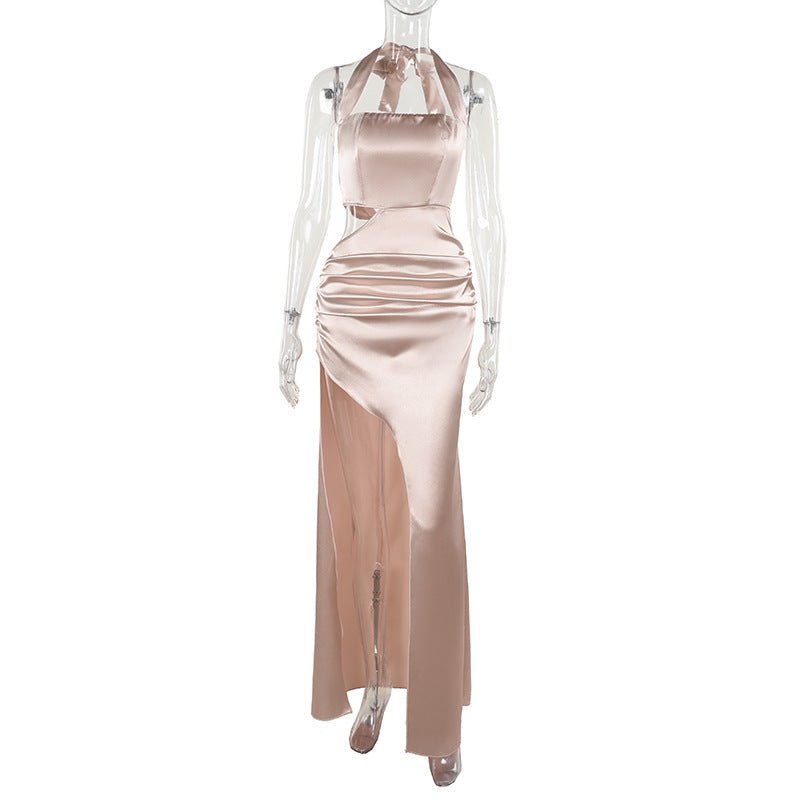 Celebrity temperament sexy neck hollow split dress dress women