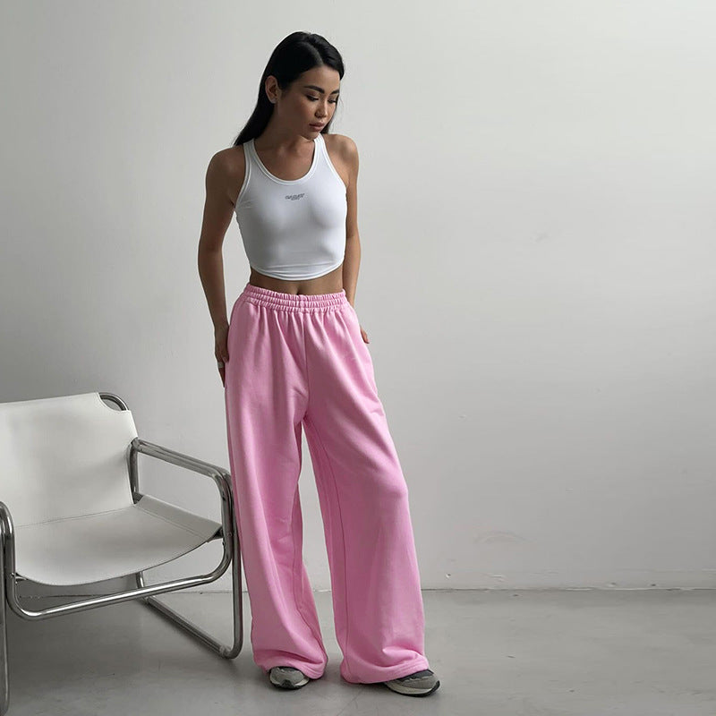Retro sports wide-leg pants drape straight daily casual pants vest two-piece set