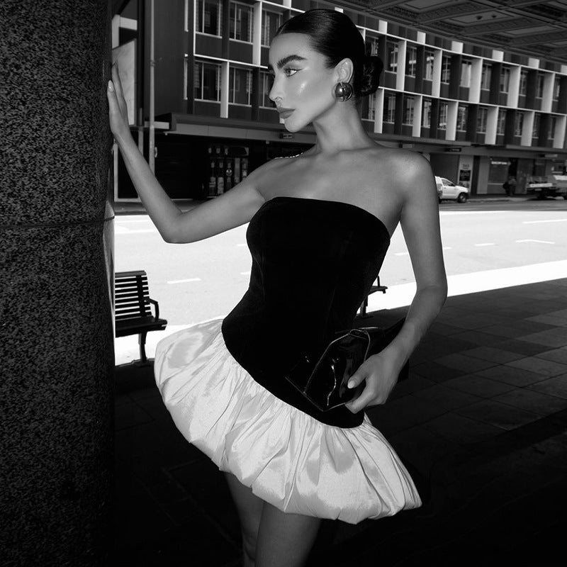 Xiaoxiangfeng temperament elegant slim tube top bud short skirt dress short skirt women