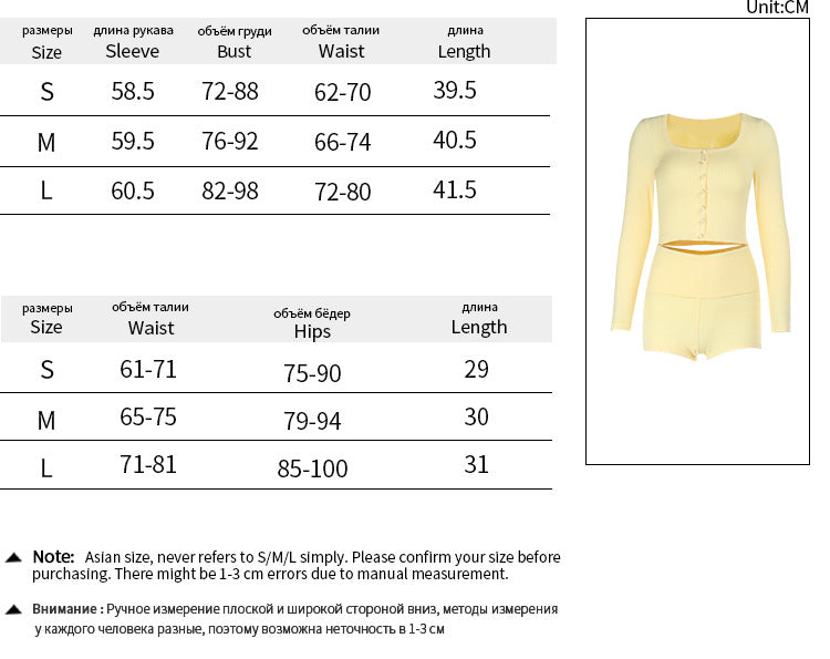 U-neck long-sleeved top and shorts set 2025 summer new street sexy solid color long-sleeved