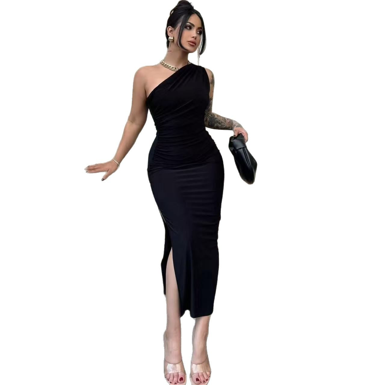 One - Shoulder Ruched Maxi Dress: Elegance Redefined