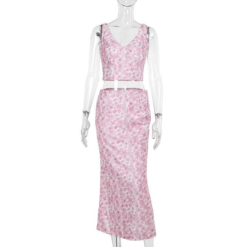 European and American style fashion casual versatile floral vest skirt suit women
