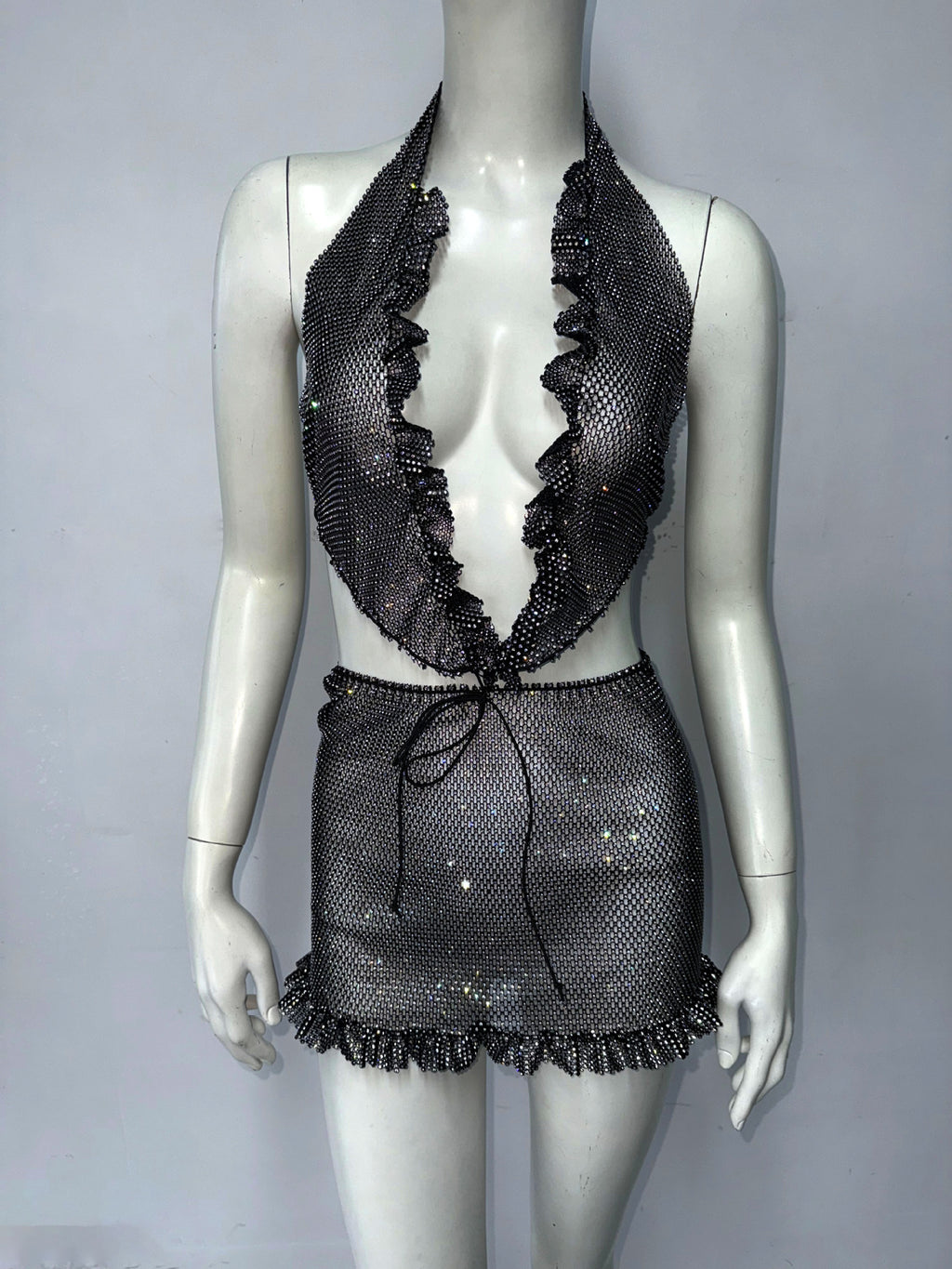 Sexy dress ins wind neck skirt flash diamond elastic hip skirt Spice girl skirt