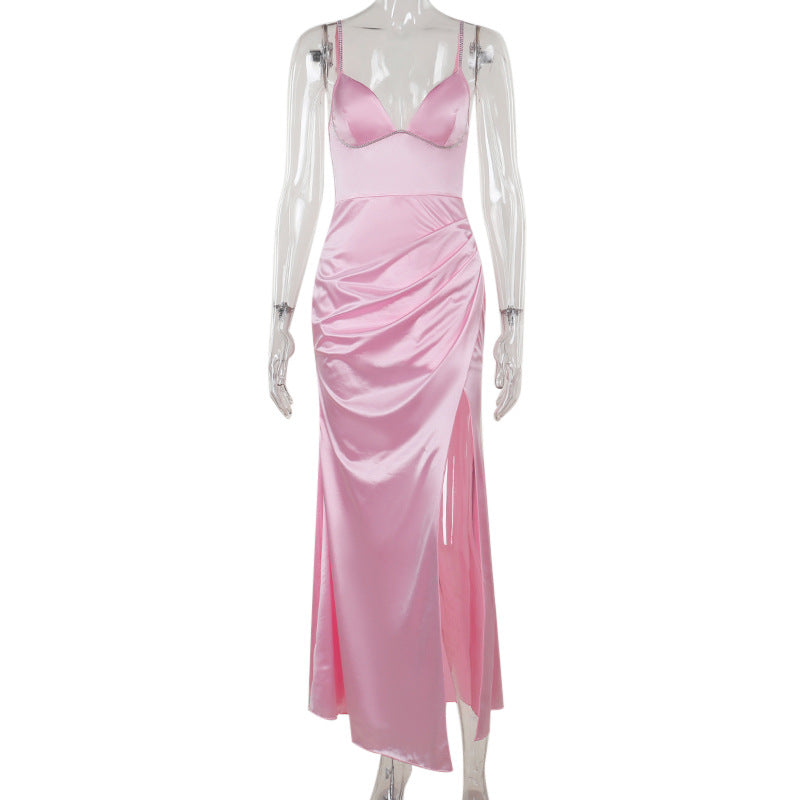 New split skirt, European and American style temperament, sexy slim diamond chain suspender dress skirt woman