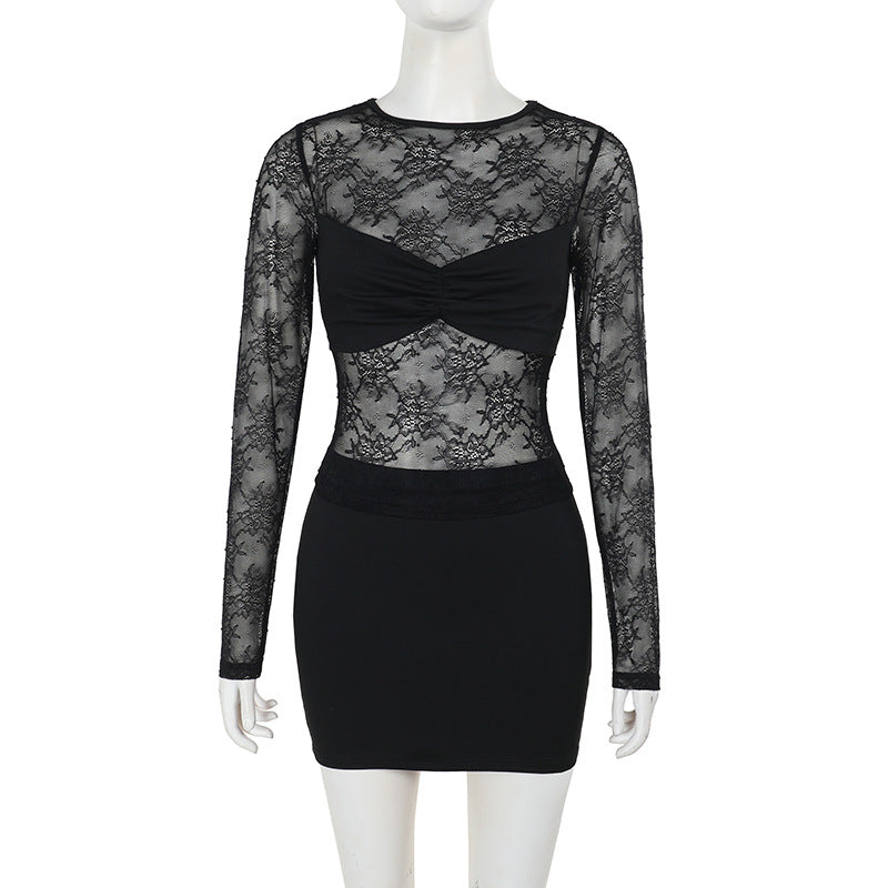 European and American temperament slim-fitting lace blouse top skirt suit women