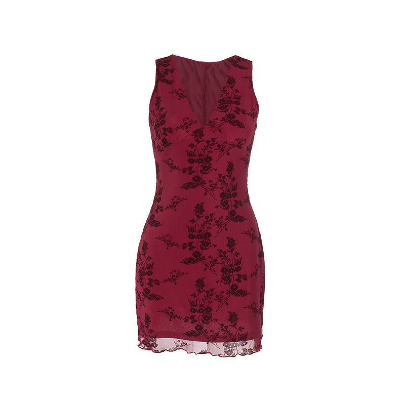 Sexy hip skirt slim waist temperament slim vest v-neck short skirt dress