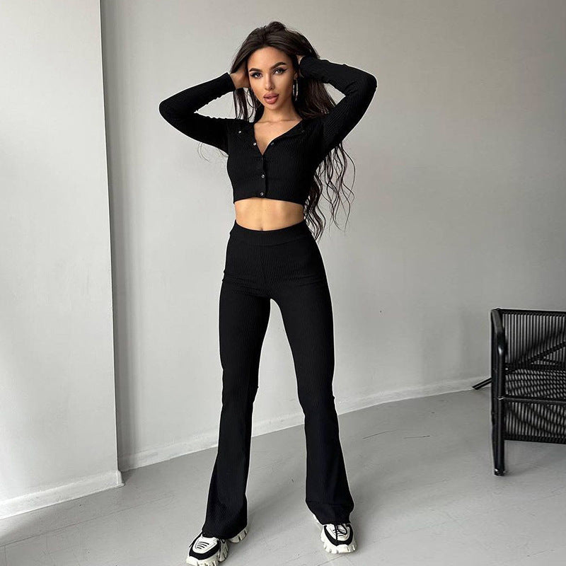 European and American style casual versatile square collar claw button flared pants suit women