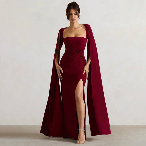 Cape - Sleeve Maxi Dress: Royal Elegance for Special Occasions